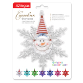 Фигурка новогодняя Снеговик светодиодная на присоске 10х12 см меняет цвет с батарейкой; VEGAS, 55054