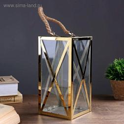 Подсвечник металл/стекло 22х11х11 см фонарик Лифт золото; С-Л, 4551753