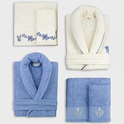 Банный Комплект Семейный 6 пр халат полотенце Экрю Голубой Arya Sante; АГ