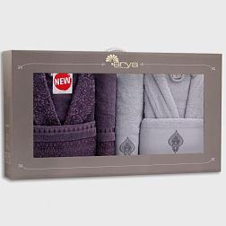 Банный Комплект Семейный 6 пр халат полотенце Сиреневый Серый Arya Pela; АГ
