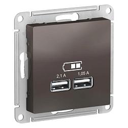 Розетка USB ATLAS DESIGN 5В 1порт х 2.1А 2порта х 1.05А мокко Schneider Electric, ATN000633
