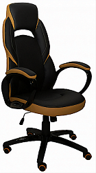 Кресло офисное мягкое СХ0990Н черно-желтое, полдлокотники мягкие, качание